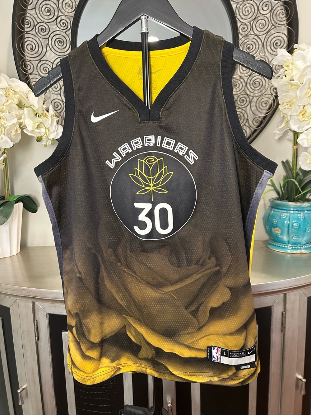 Nike Stephen Curry #30 Warriors City Edition Rose Swingman Jersey Mens L